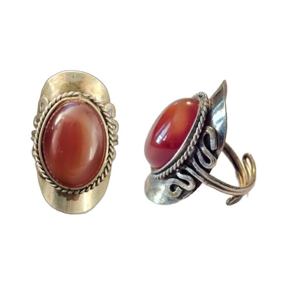 Vintage Artisan Carnelian Sterling Ring Size 7 Adjustable - Picture 3 of 11